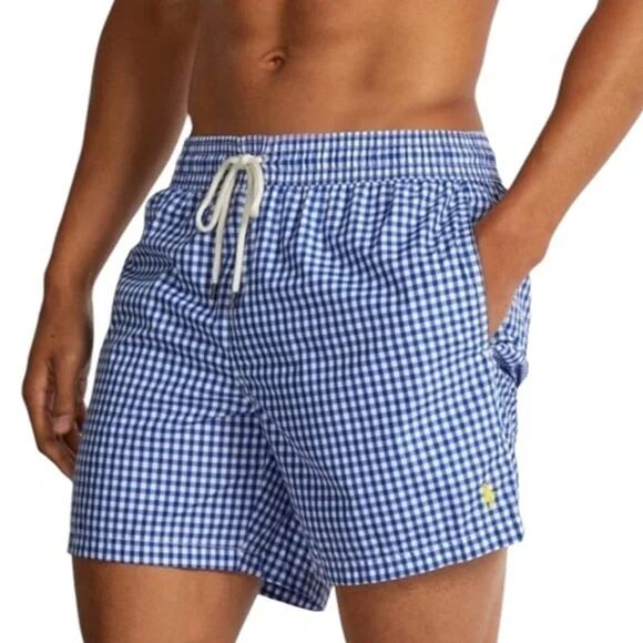 Polo Ralph Lauren Mens Swim Trunks Blue White Gingham Check Size 4XB NWT - Picture 1 of 14